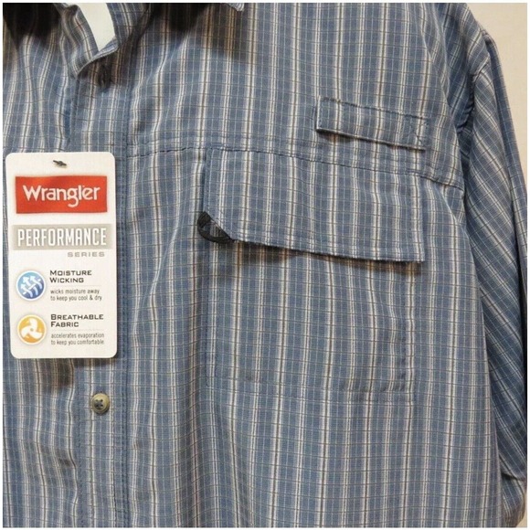 Wrangler Performance Shirt Short Sleeve Breathable NWT Fishing Blue Small - Picture 2 of 7